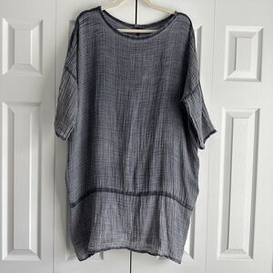 Meo Meli Italy Blue Gauze Cotton Oversized Tunic Top One Size Boho